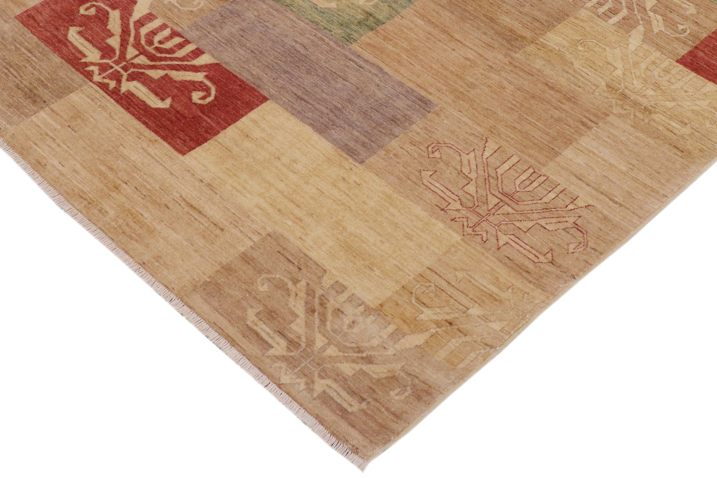handmade Modern Kafkaz Tan Beige Hand Knotted RECTANGLE 100% WOOL area rug 9' x 11'