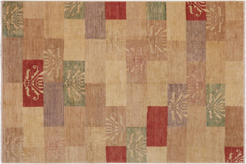 handmade Modern Kafkaz Tan Beige Hand Knotted RECTANGLE 100% WOOL area rug 9' x 11'