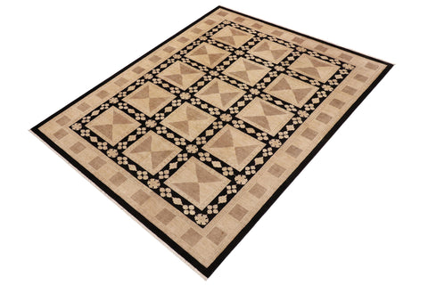 handmade Transitional Kafkaz Beige Black Hand Knotted RECTANGLE 100% WOOL area rug 9' x 12'