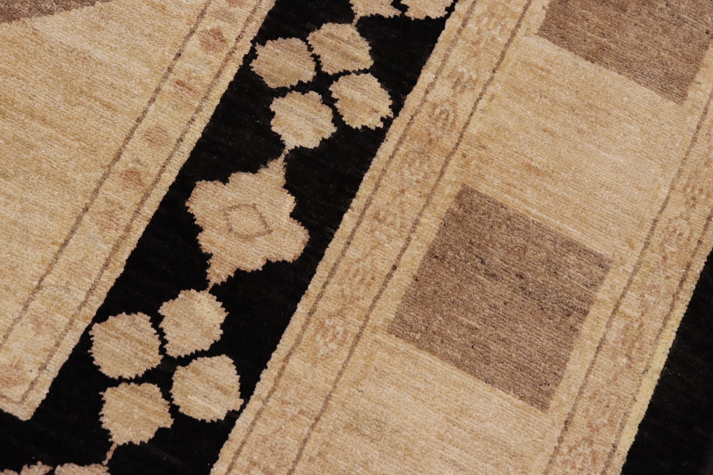 handmade Transitional Kafkaz Beige Black Hand Knotted RECTANGLE 100% WOOL area rug 9' x 12'