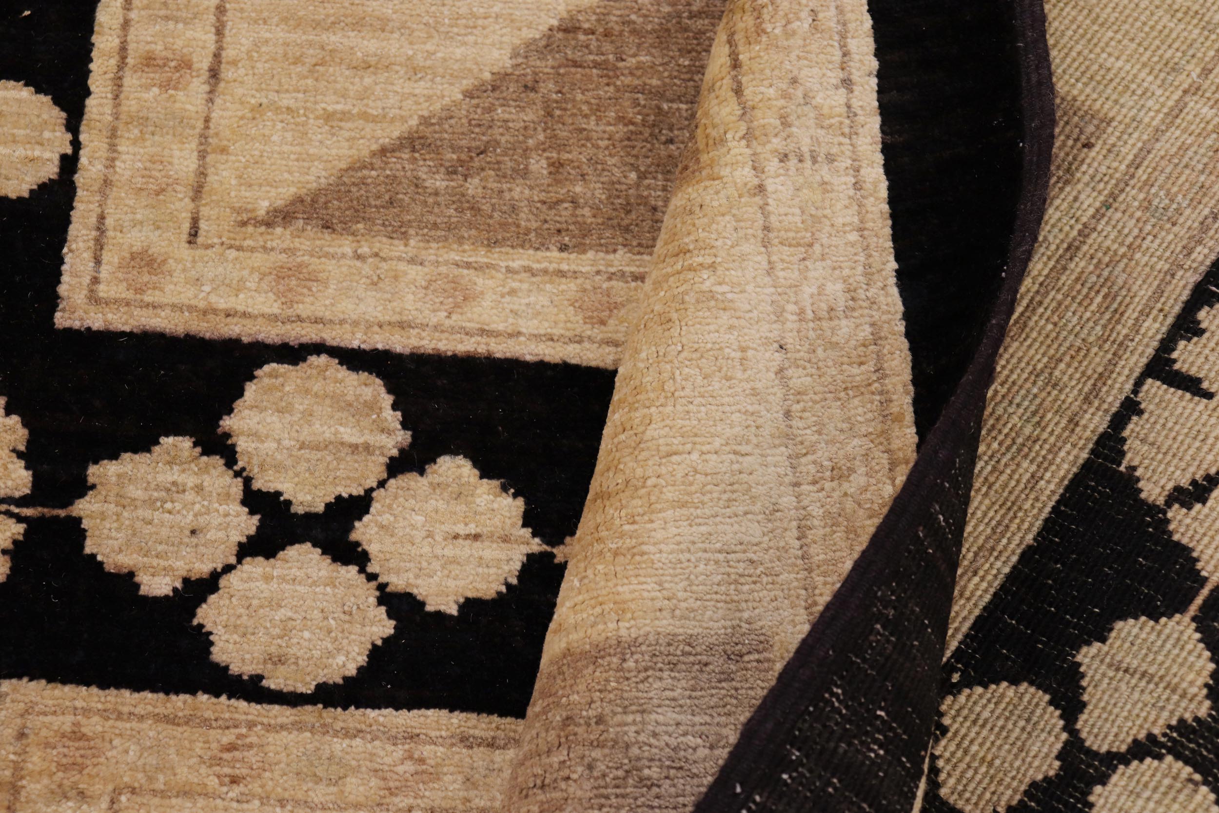 handmade Transitional Kafkaz Beige Black Hand Knotted RECTANGLE 100% WOOL area rug 9' x 12'