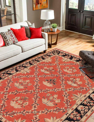 handmade Transitional Kafkaz Orange Black Hand Knotted RECTANGLE 100% WOOL area rug 9X12