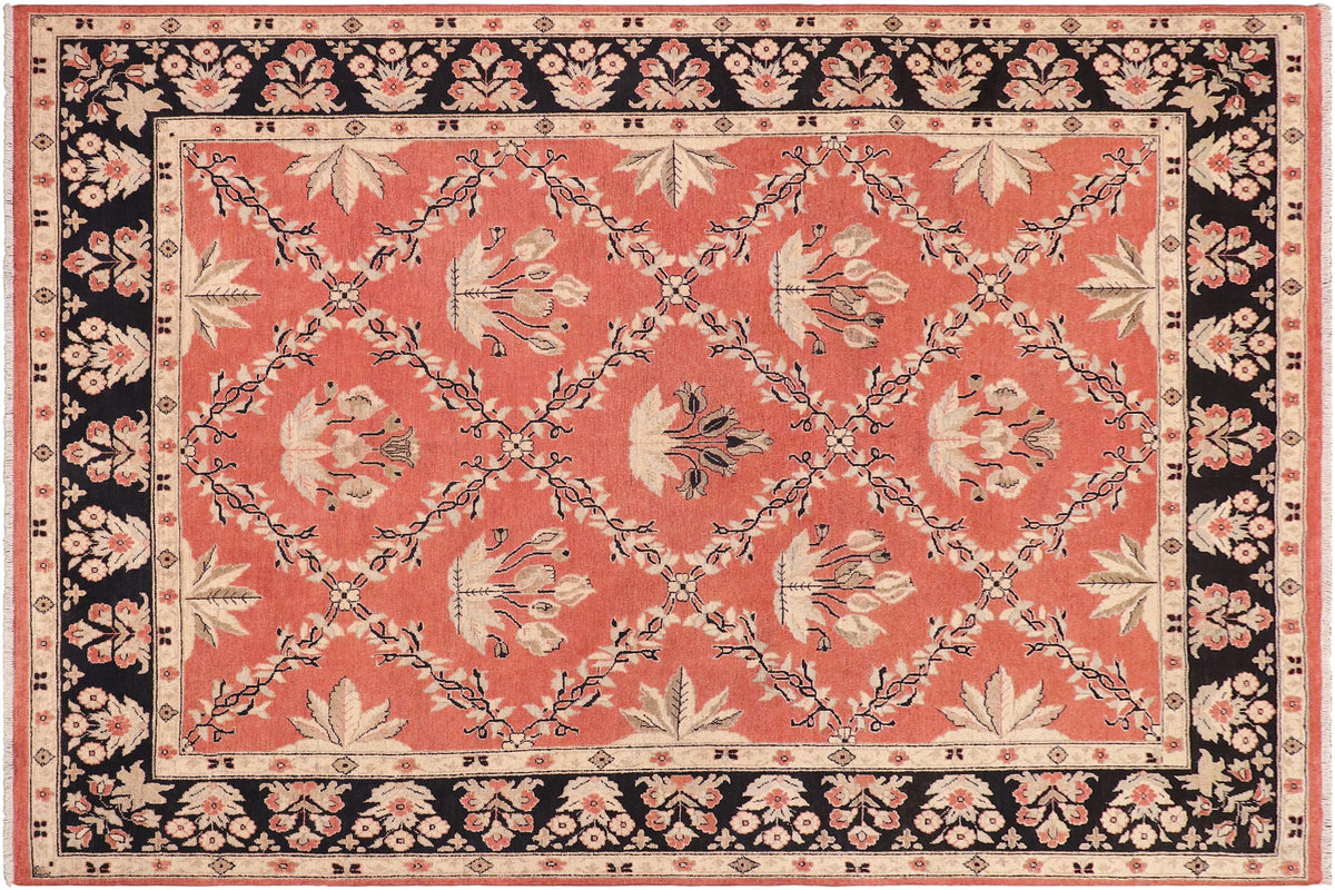 handmade Transitional Kafkaz Orange Black Hand Knotted RECTANGLE 100% WOOL area rug 9' x 12'