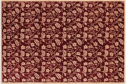handmade Modern Kafkaz Wine Red Lt. Brown Hand Knotted RECTANGLE 100% WOOL area rug 9' x 12'