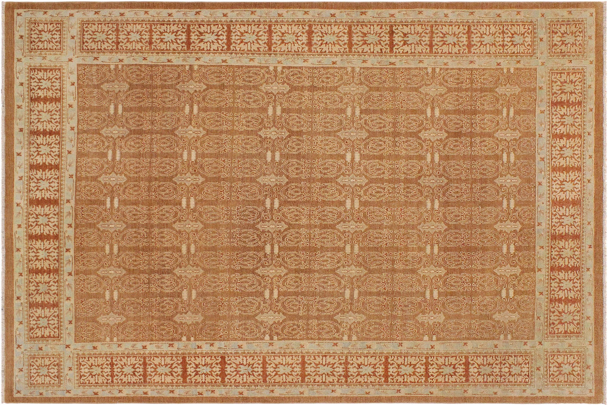 handmade Transitional Kafkaz Brown Rust Hand Knotted RECTANGLE 100% WOOL area rug 9' x 12'