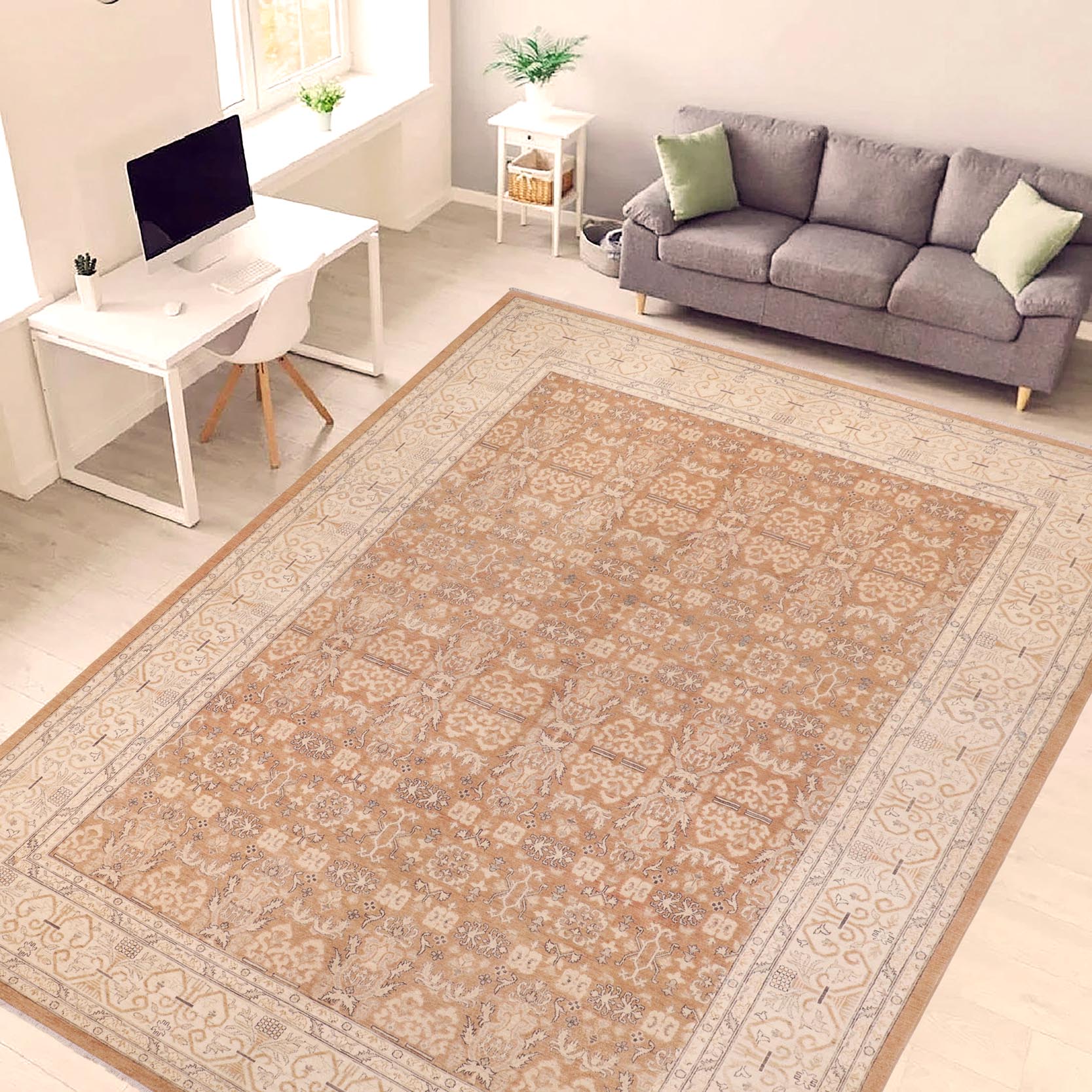 handmade Transitional Kafkaz Lt. Brown Beige Hand Knotted RECTANGLE 100% WOOL area rug 9' x 12'
