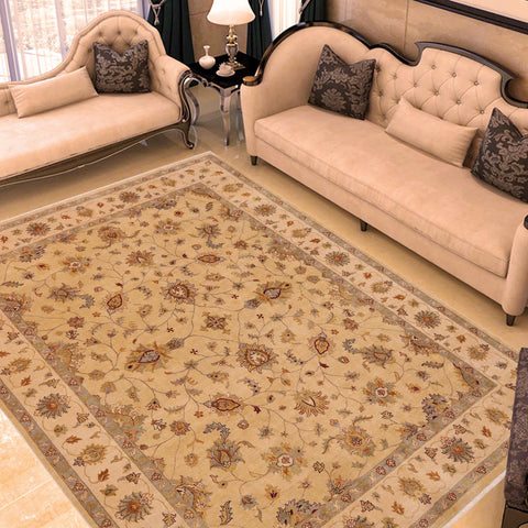 handmade Transitional Kafkaz Tan Beige Hand Knotted RECTANGLE 100% WOOL area rug 9' x 12'