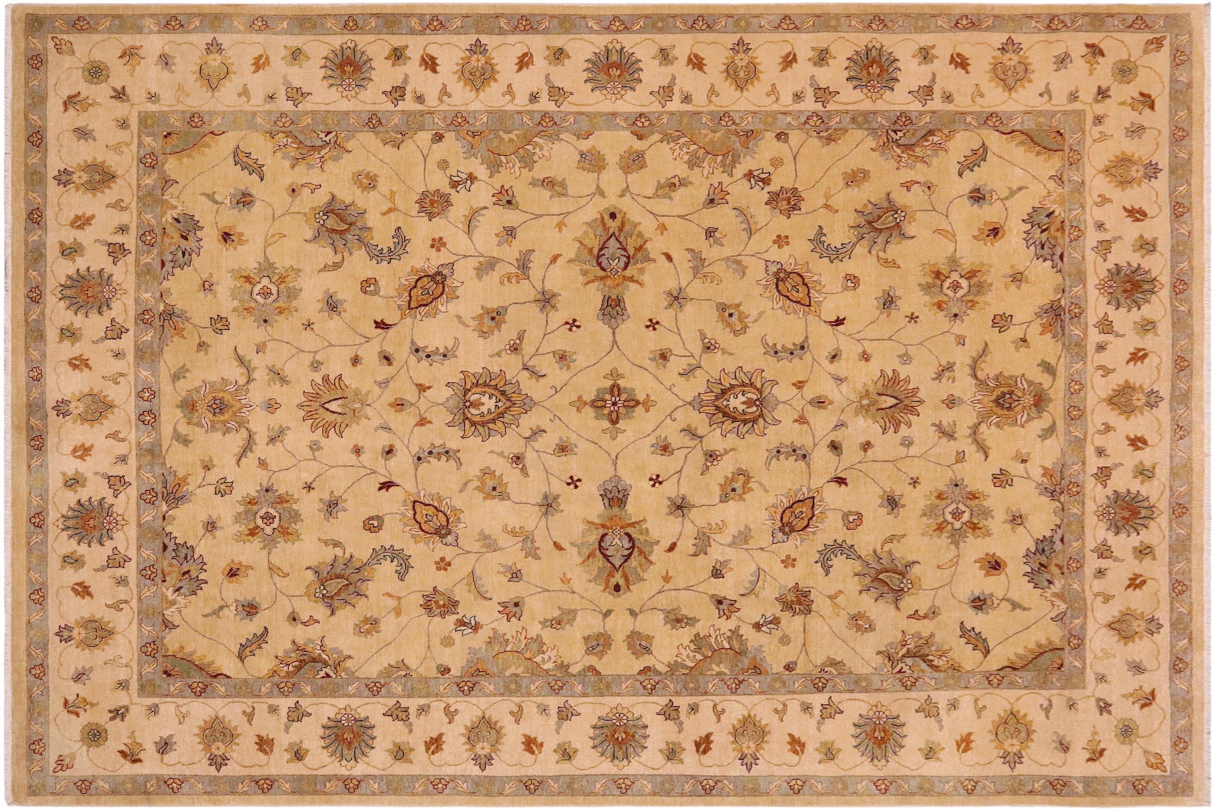 handmade Transitional Kafkaz Tan Beige Hand Knotted RECTANGLE 100% WOOL area rug 9' x 12'