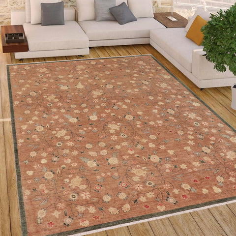 handmade Modern Kafkaz Lt. Brown Rust Hand Knotted RECTANGLE 100% WOOL area rug 9' x 12'