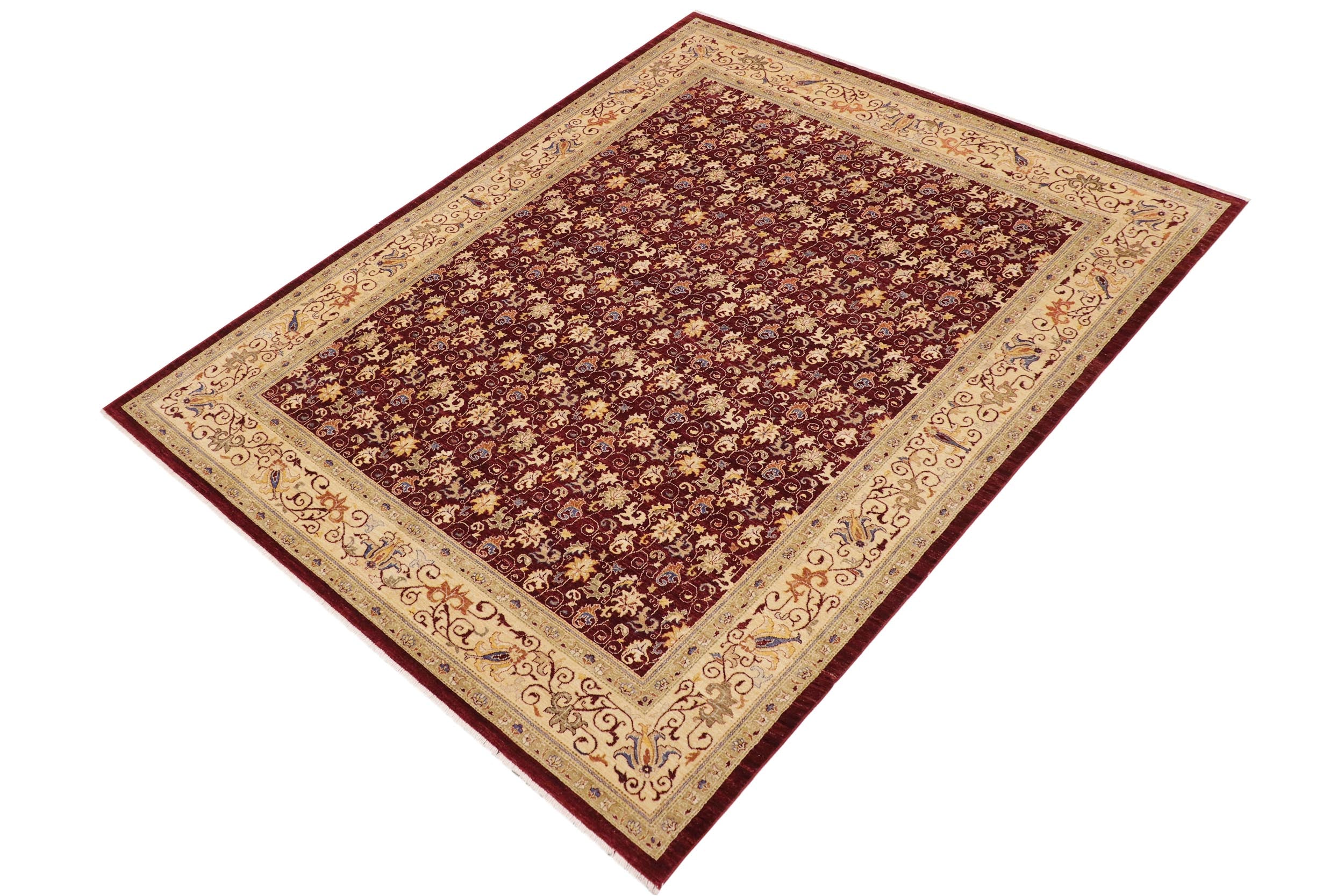 handmade Transitional Kafkaz Burgundy Tan Hand Knotted RECTANGLE 100% WOOL area rug 9' x 12'