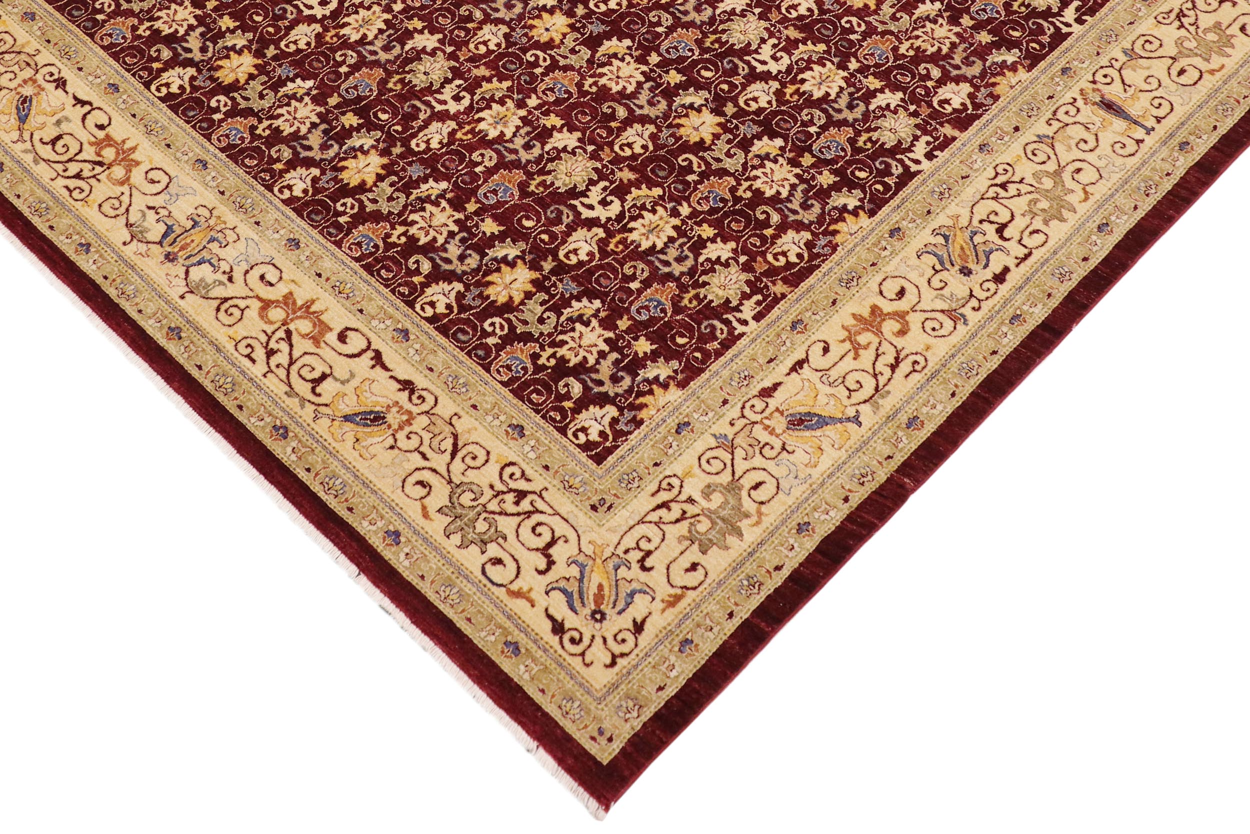 handmade Transitional Kafkaz Burgundy Tan Hand Knotted RECTANGLE 100% WOOL area rug 9' x 12'