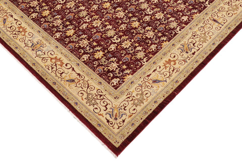 handmade Transitional Kafkaz Burgundy Tan Hand Knotted RECTANGLE 100% WOOL area rug 9' x 12'