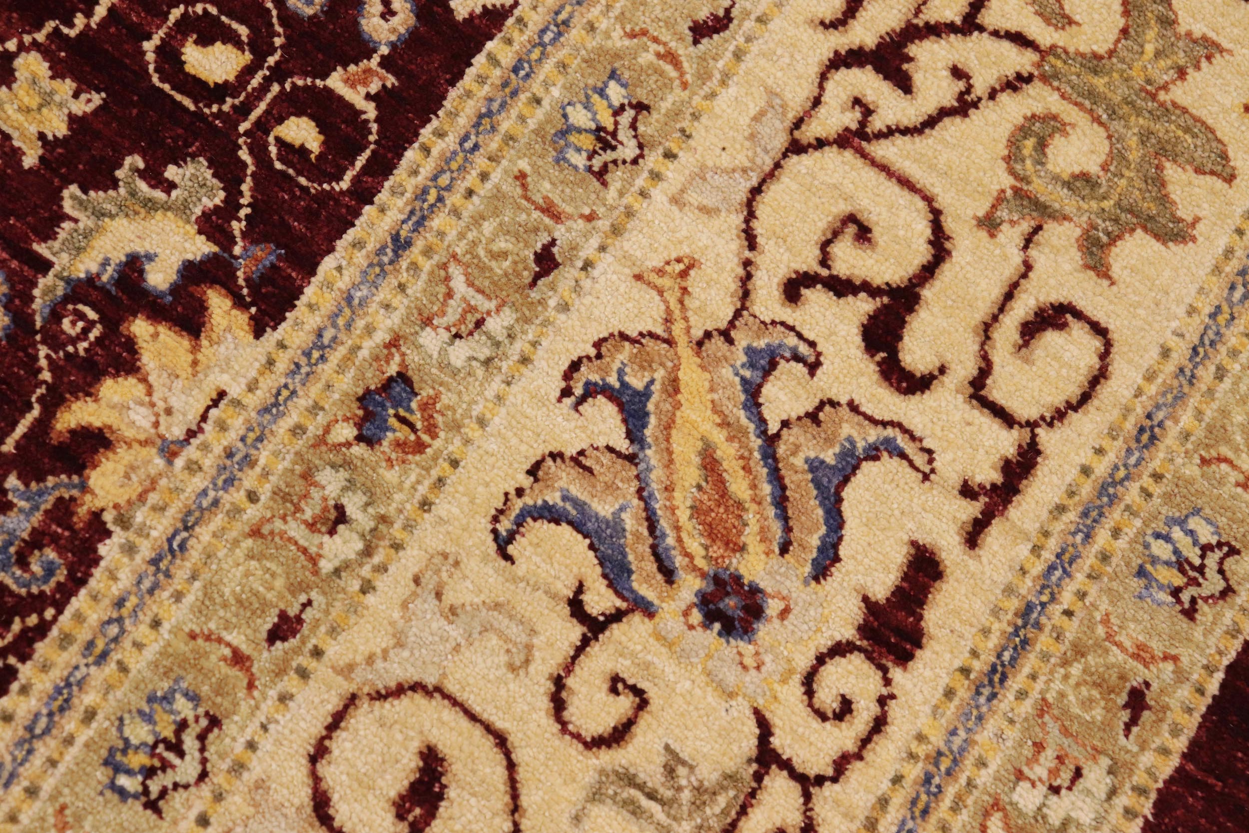 handmade Transitional Kafkaz Burgundy Tan Hand Knotted RECTANGLE 100% WOOL area rug 9' x 12'