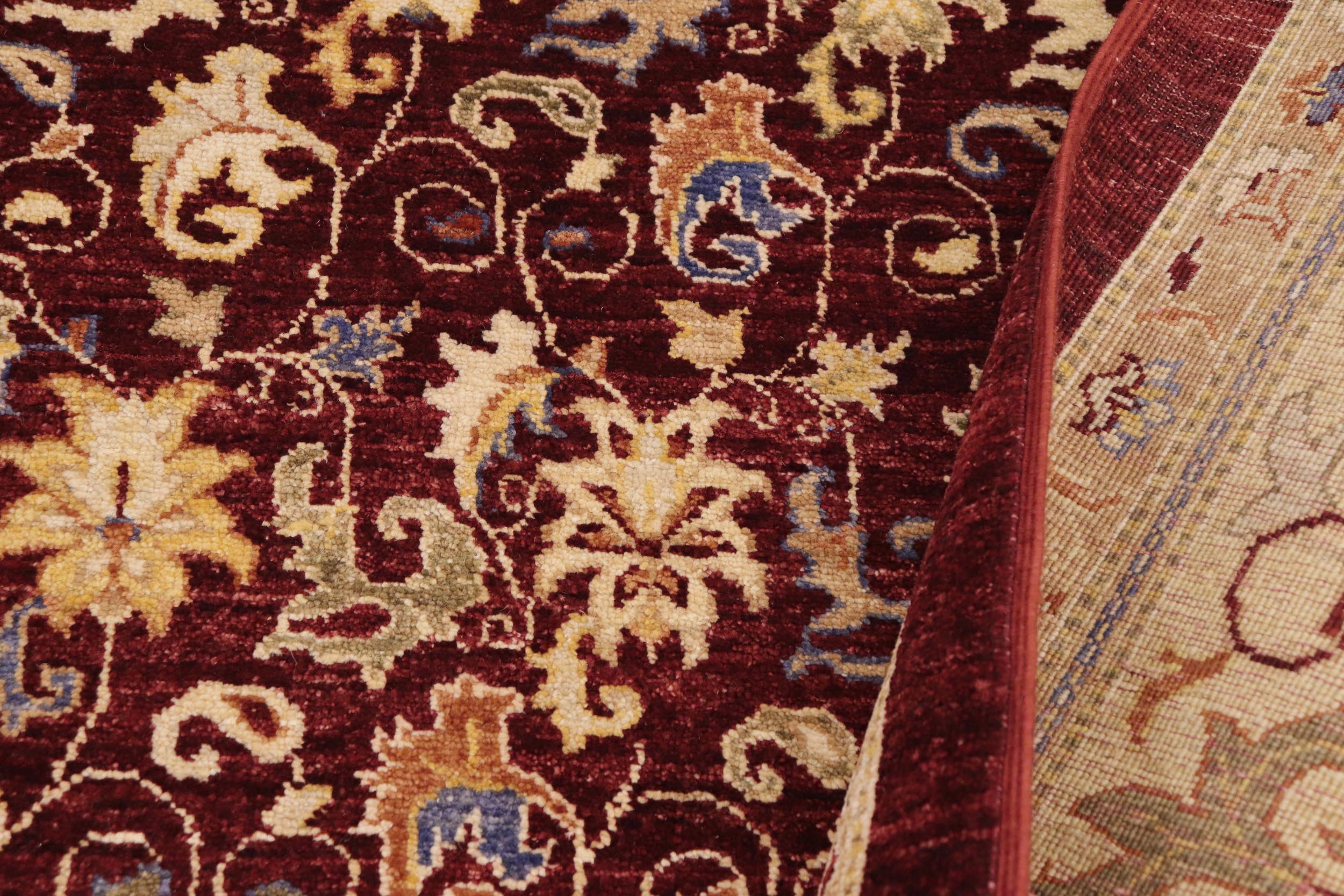 handmade Transitional Kafkaz Burgundy Tan Hand Knotted RECTANGLE 100% WOOL area rug 9' x 12'