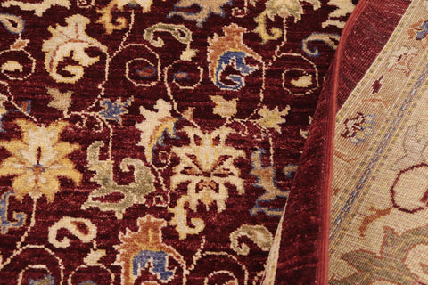 handmade Transitional Kafkaz Burgundy Tan Hand Knotted RECTANGLE 100% WOOL area rug 9' x 12'