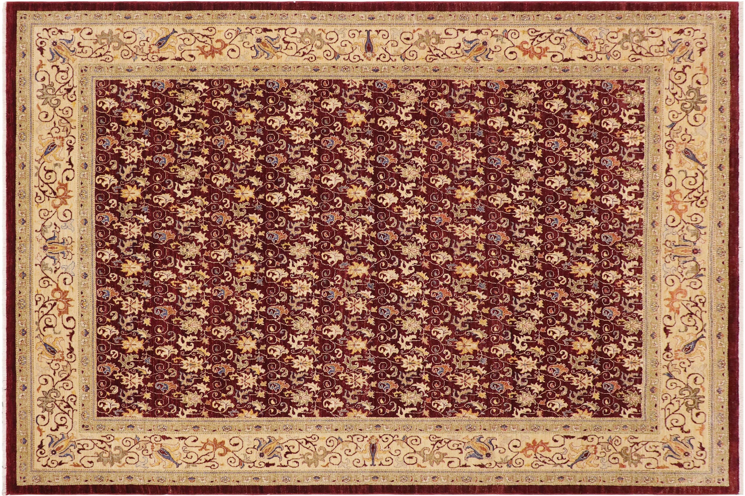 handmade Transitional Kafkaz Burgundy Tan Hand Knotted RECTANGLE 100% WOOL area rug 9' x 12'
