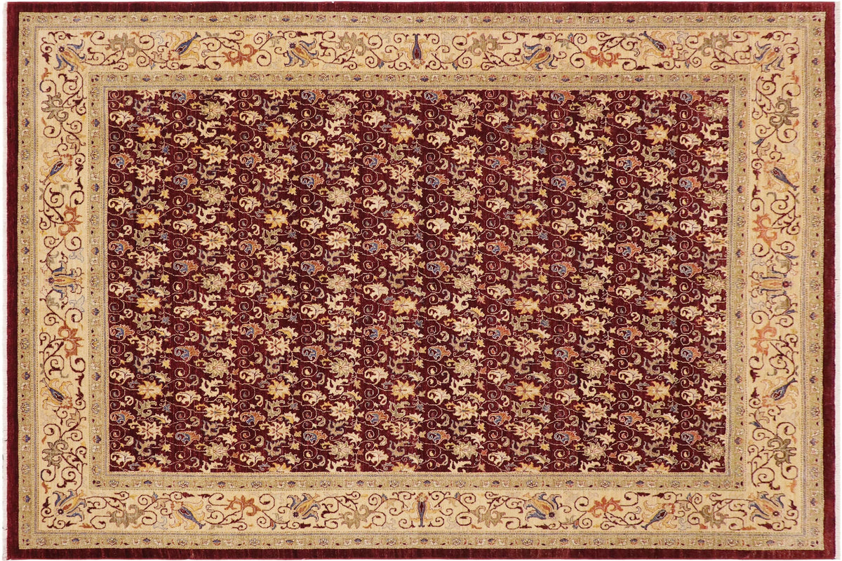 handmade Transitional Kafkaz Burgundy Tan Hand Knotted RECTANGLE 100% WOOL area rug 9' x 12'