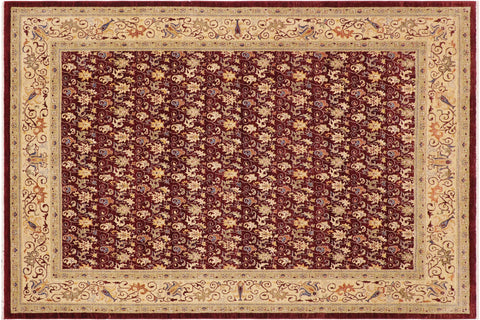 handmade Transitional Kafkaz Burgundy Tan Hand Knotted RECTANGLE 100% WOOL area rug 9' x 12'