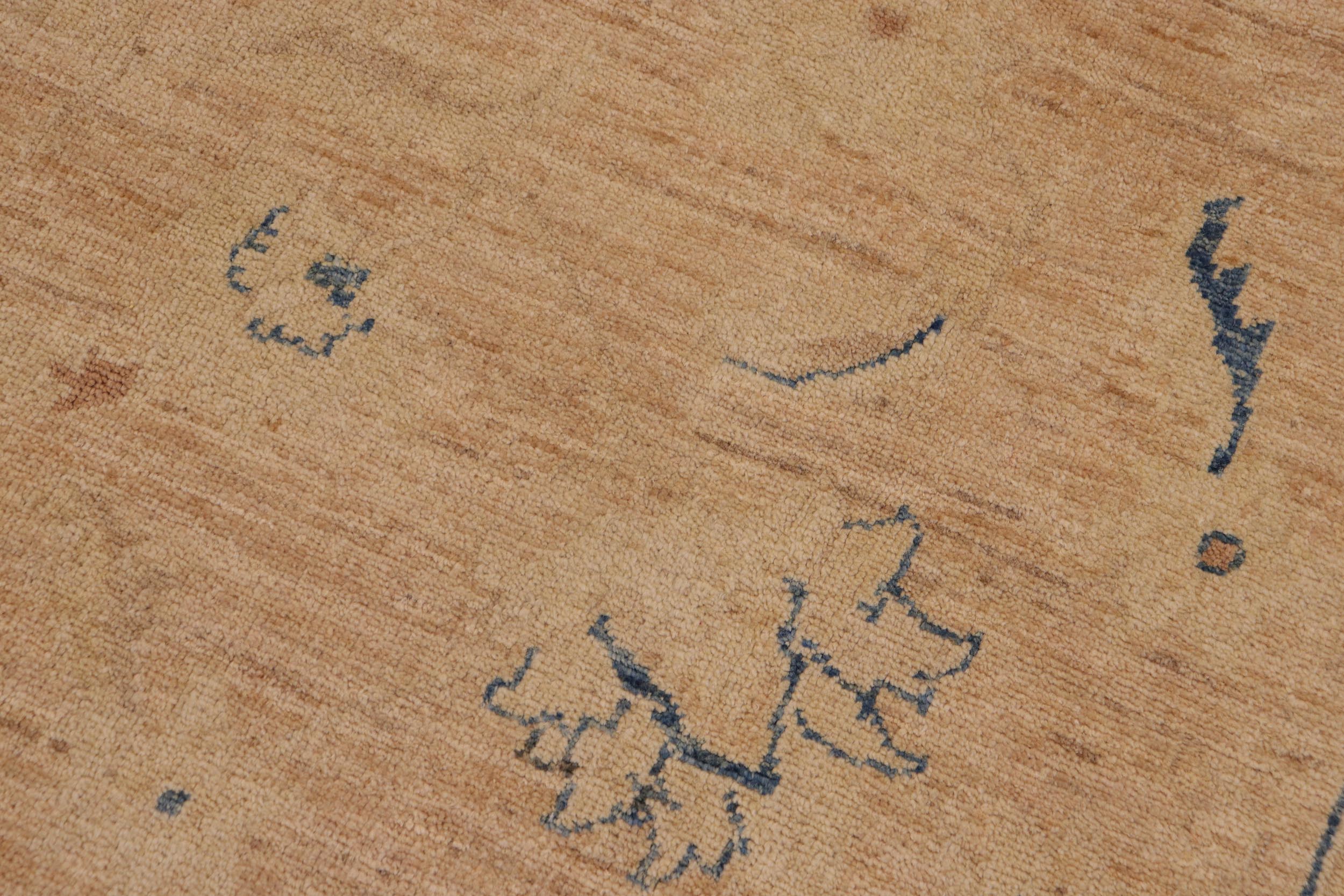 handmade Traditional Kafkaz Tan Blue Hand Knotted RECTANGLE 100% WOOL area rug 9x12