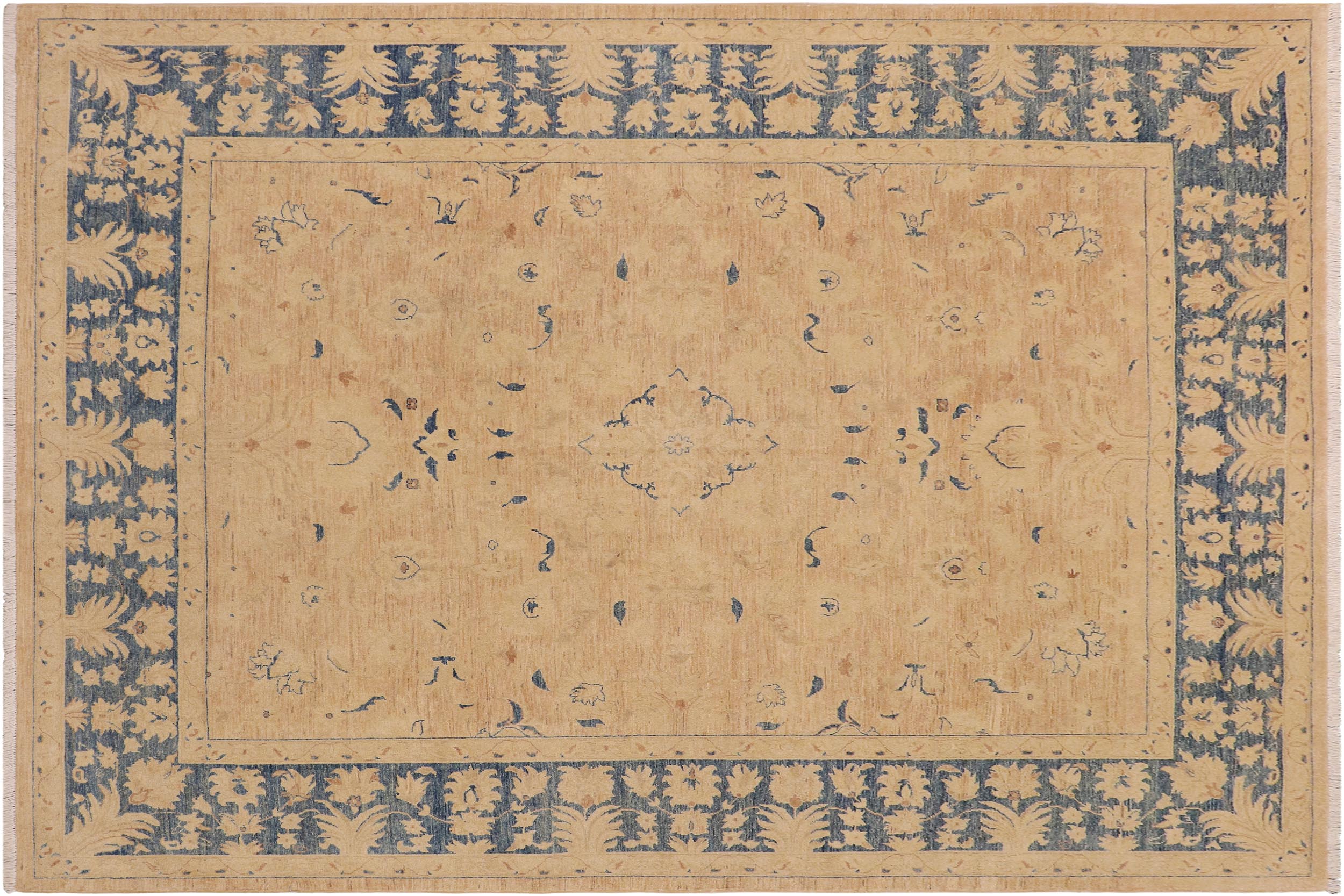 handmade Traditional Kafkaz Tan Blue Hand Knotted RECTANGLE 100% WOOL area rug 9x12