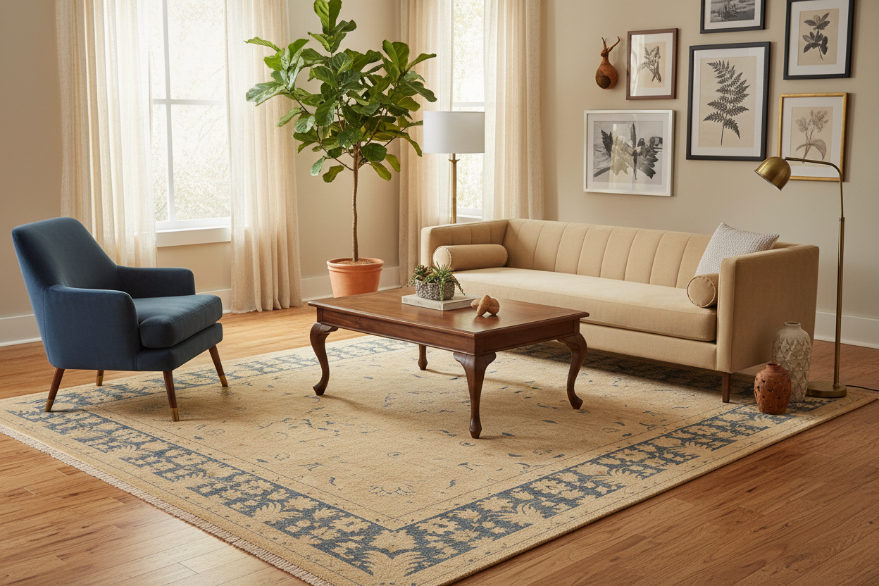 handmade Traditional Kafkaz Tan Blue Hand Knotted RECTANGLE 100% WOOL area rug 9x12