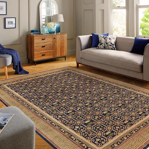 handmade Transitional Kafkaz Blue Green Hand Knotted RECTANGLE 100% WOOL area rug 9' x 12'