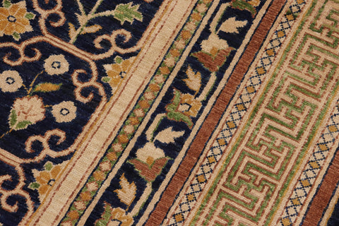 handmade Transitional Kafkaz Blue Green Hand Knotted RECTANGLE 100% WOOL area rug 9' x 12'