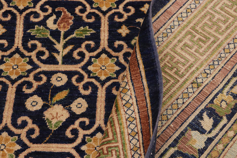 handmade Transitional Kafkaz Blue Green Hand Knotted RECTANGLE 100% WOOL area rug 9' x 12'