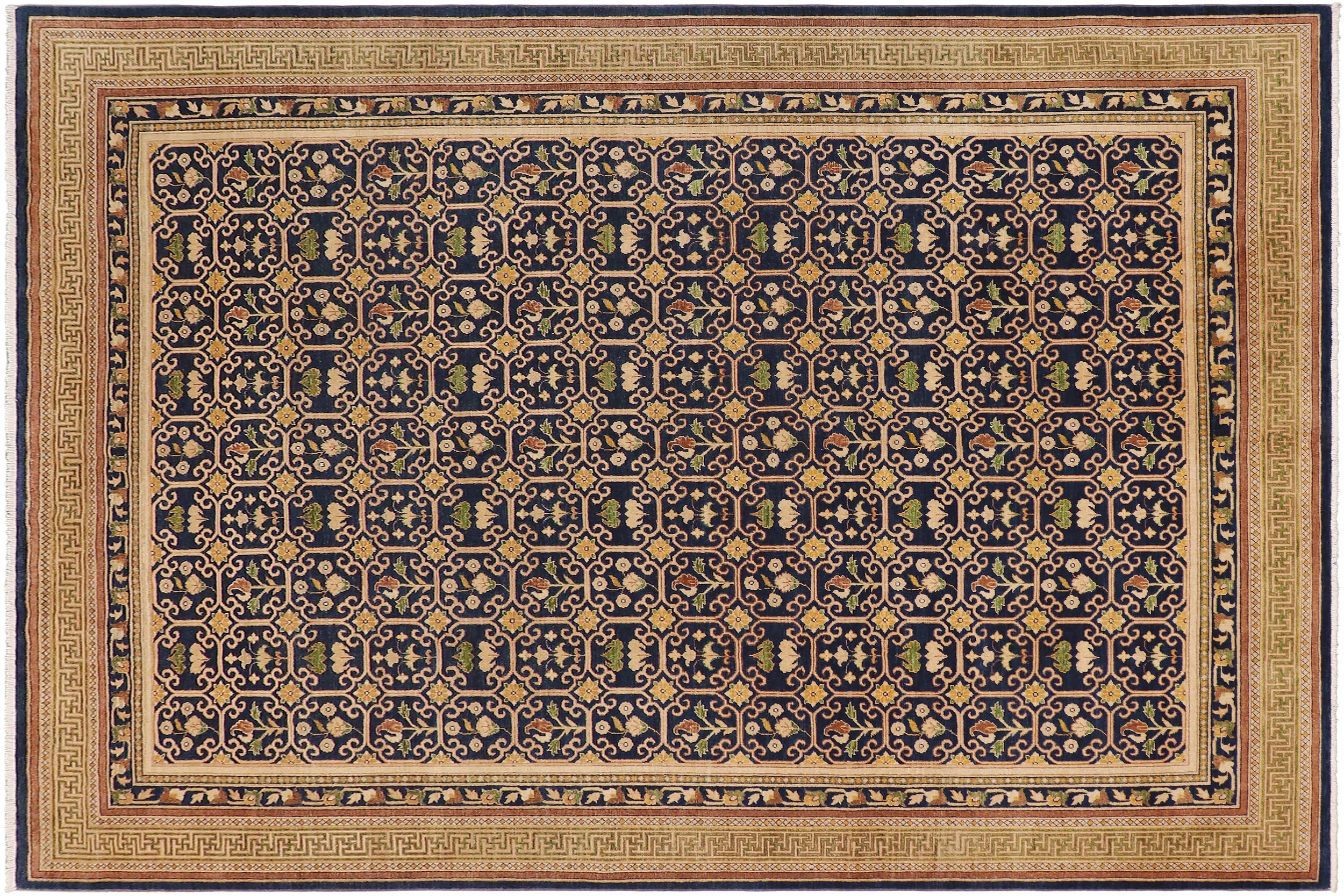 handmade Transitional Kafkaz Blue Green Hand Knotted RECTANGLE 100% WOOL area rug 9' x 12'