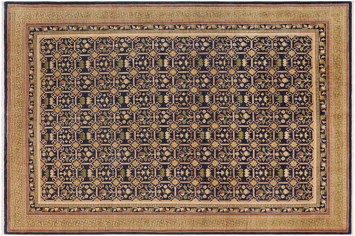 handmade Transitional Kafkaz Blue Green Hand Knotted RECTANGLE 100% WOOL area rug 9' x 12'