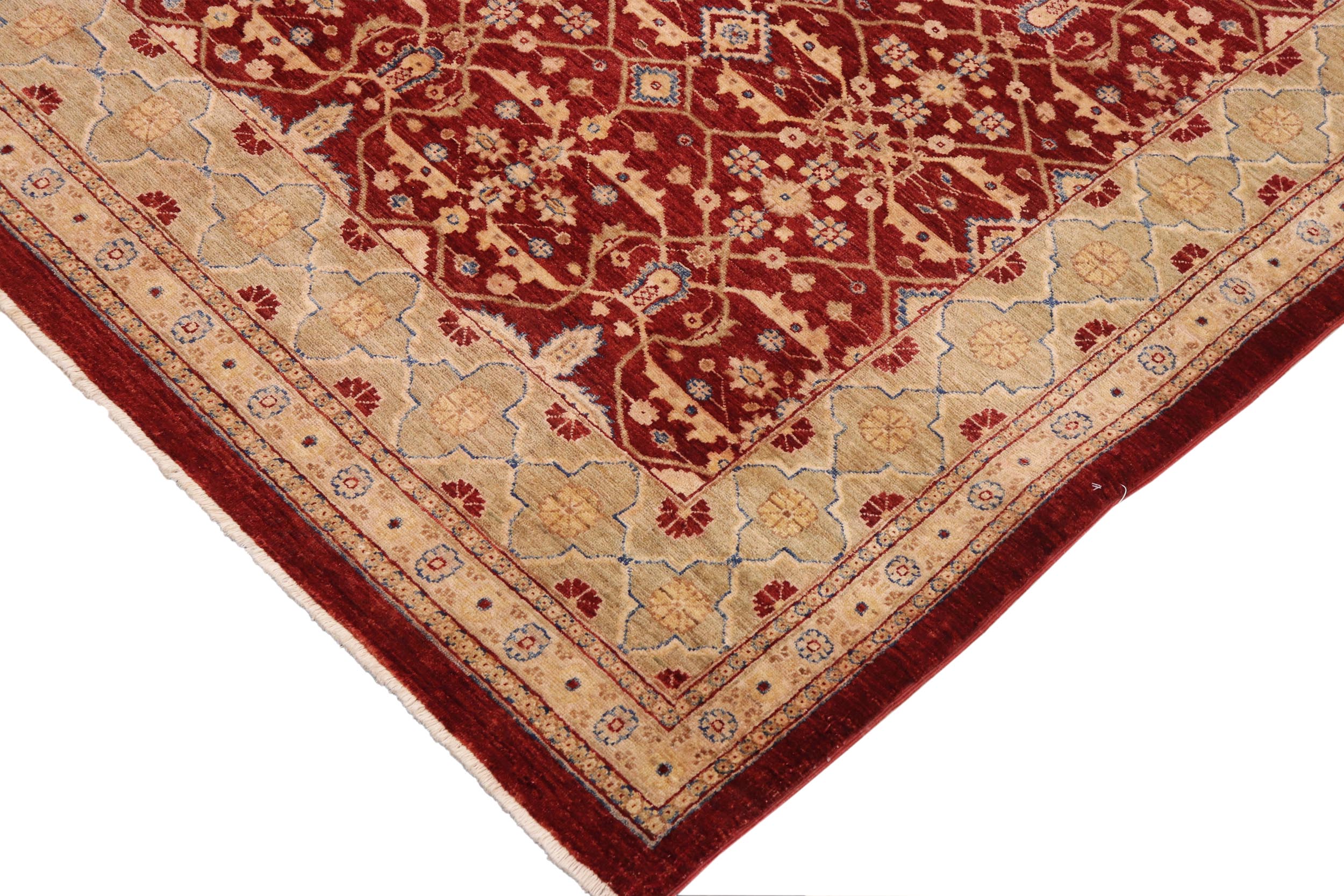 handmade Transitional Kafkaz Red Lt. Green Hand Knotted RECTANGLE 100% WOOL area rug 9' x 12'