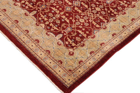 handmade Transitional Kafkaz Red Lt. Green Hand Knotted RECTANGLE 100% WOOL area rug 9' x 12'