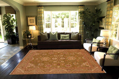 handmade Traditional Kafkaz Green Brown Hand Knotted RECTANGLE 100% WOOL area rug 9X12