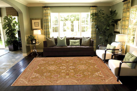 handmade Traditional Kafkaz Green Brown Hand Knotted RECTANGLE 100% WOOL area rug 9x12