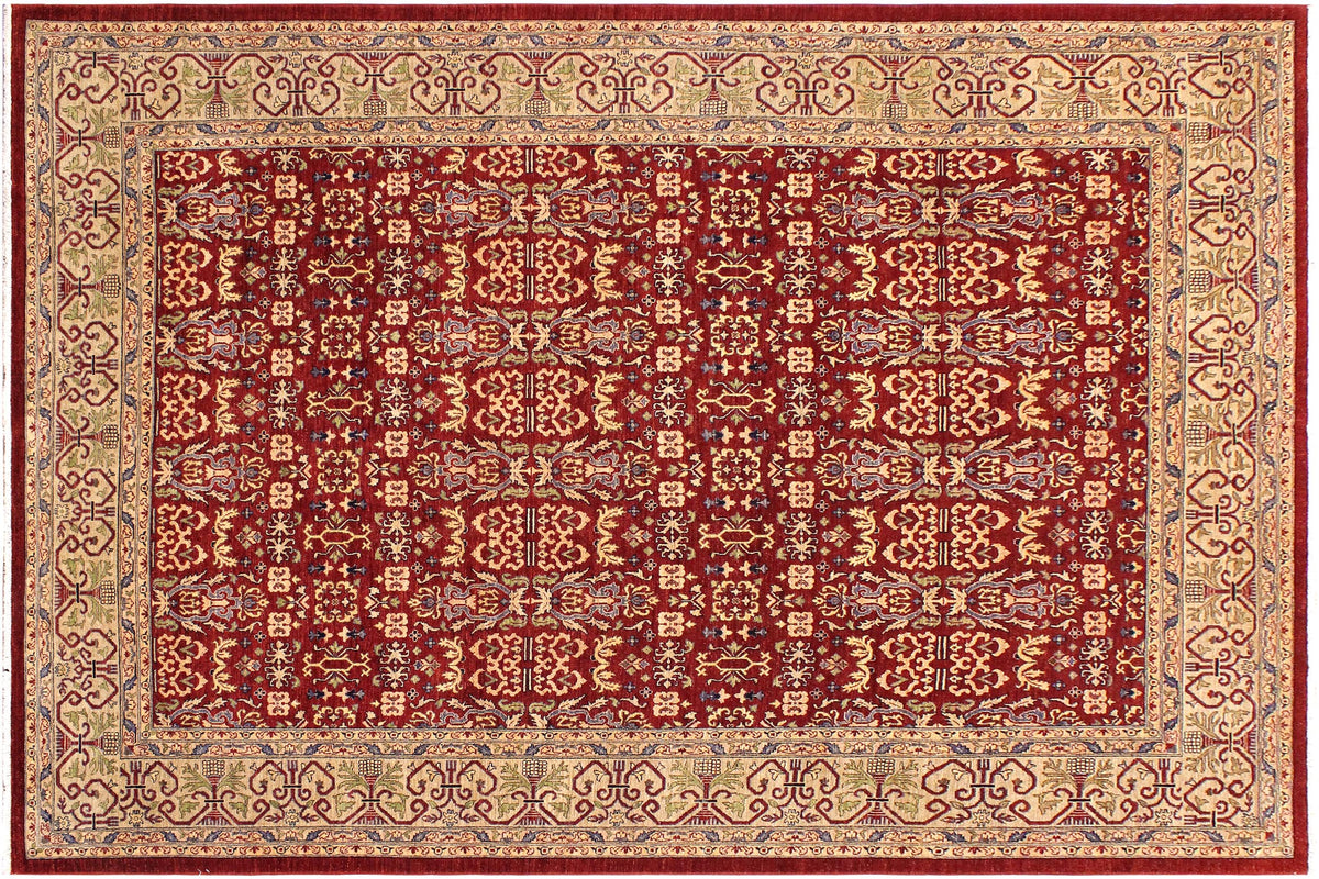 handmade Transitional Kafkaz Red Lt. Green Hand Knotted RECTANGLE 100% WOOL area rug 9' x 12'