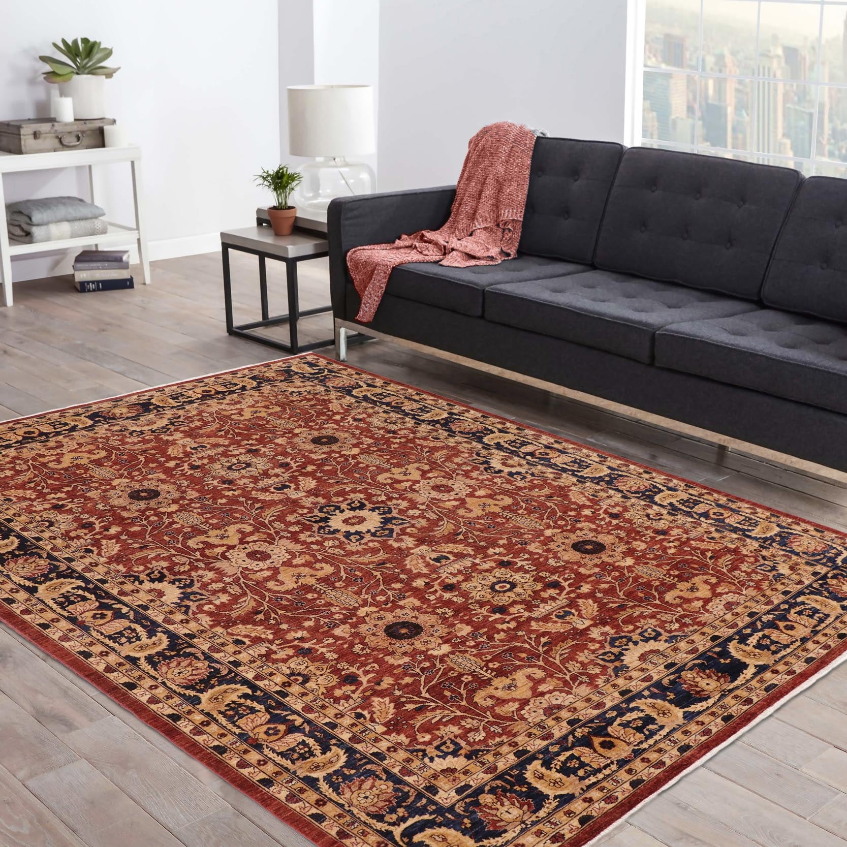 handmade Transitional Kafkaz Rust Blue Hand Knotted RECTANGLE 100% WOOL area rug 10' x 14'