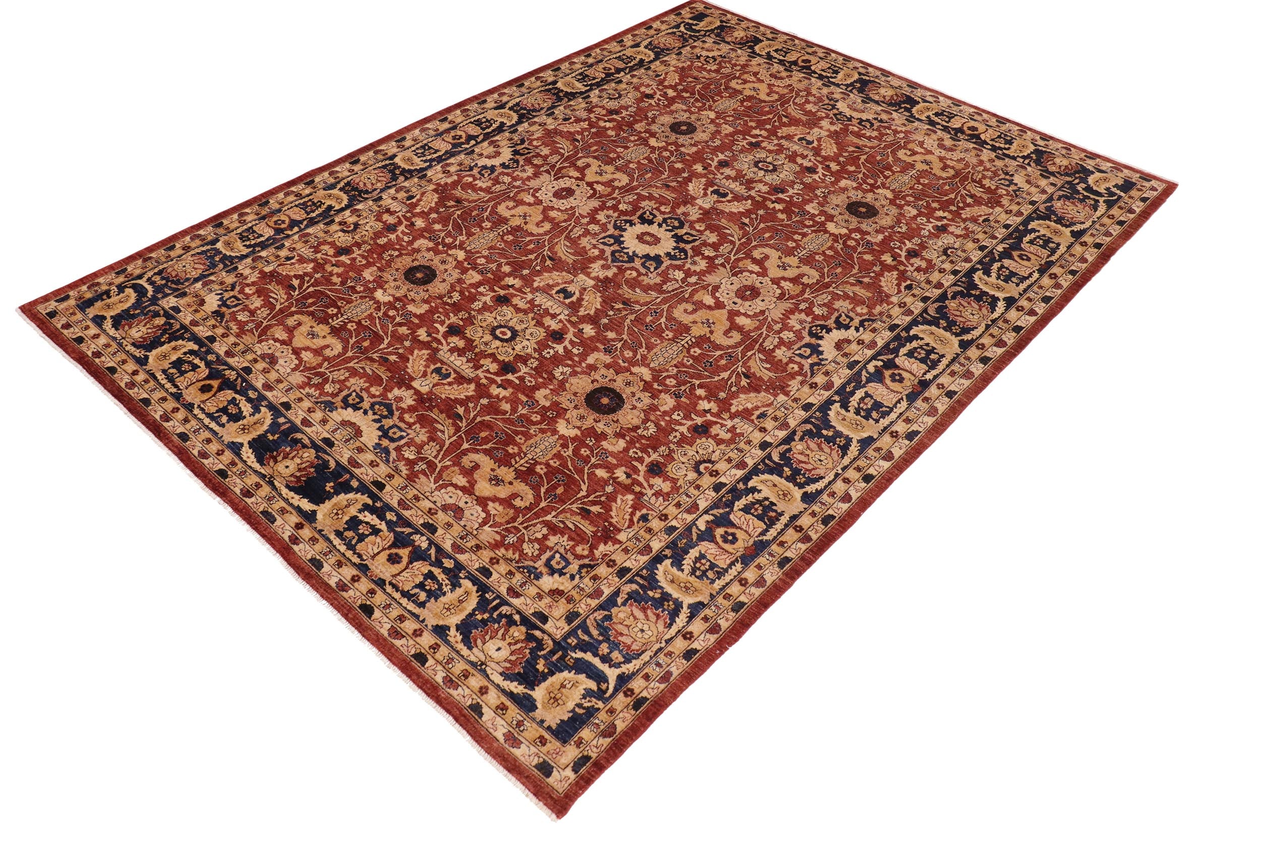 handmade Transitional Kafkaz Rust Blue Hand Knotted RECTANGLE 100% WOOL area rug 10' x 14'