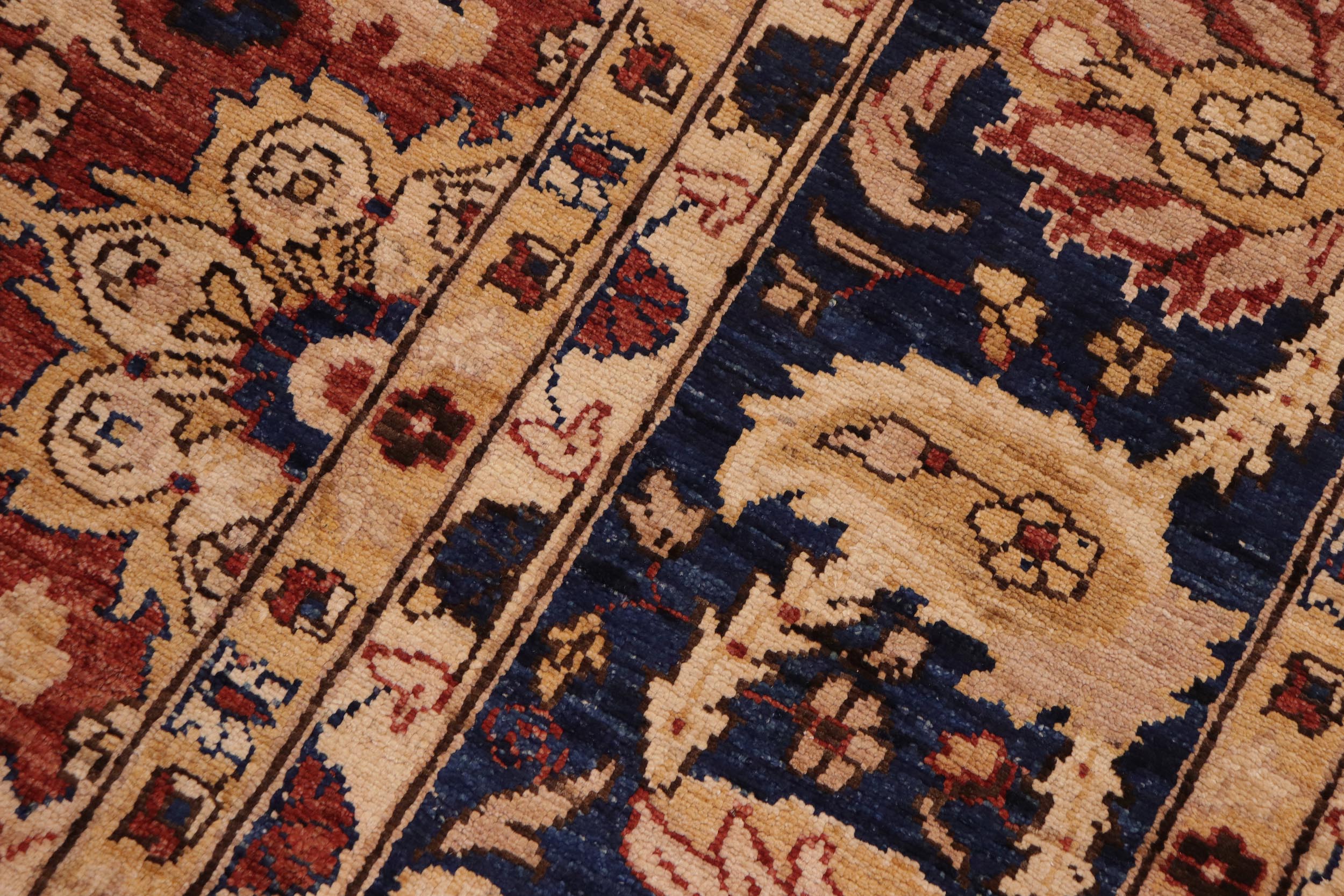 handmade Transitional Kafkaz Rust Blue Hand Knotted RECTANGLE 100% WOOL area rug 10' x 14'