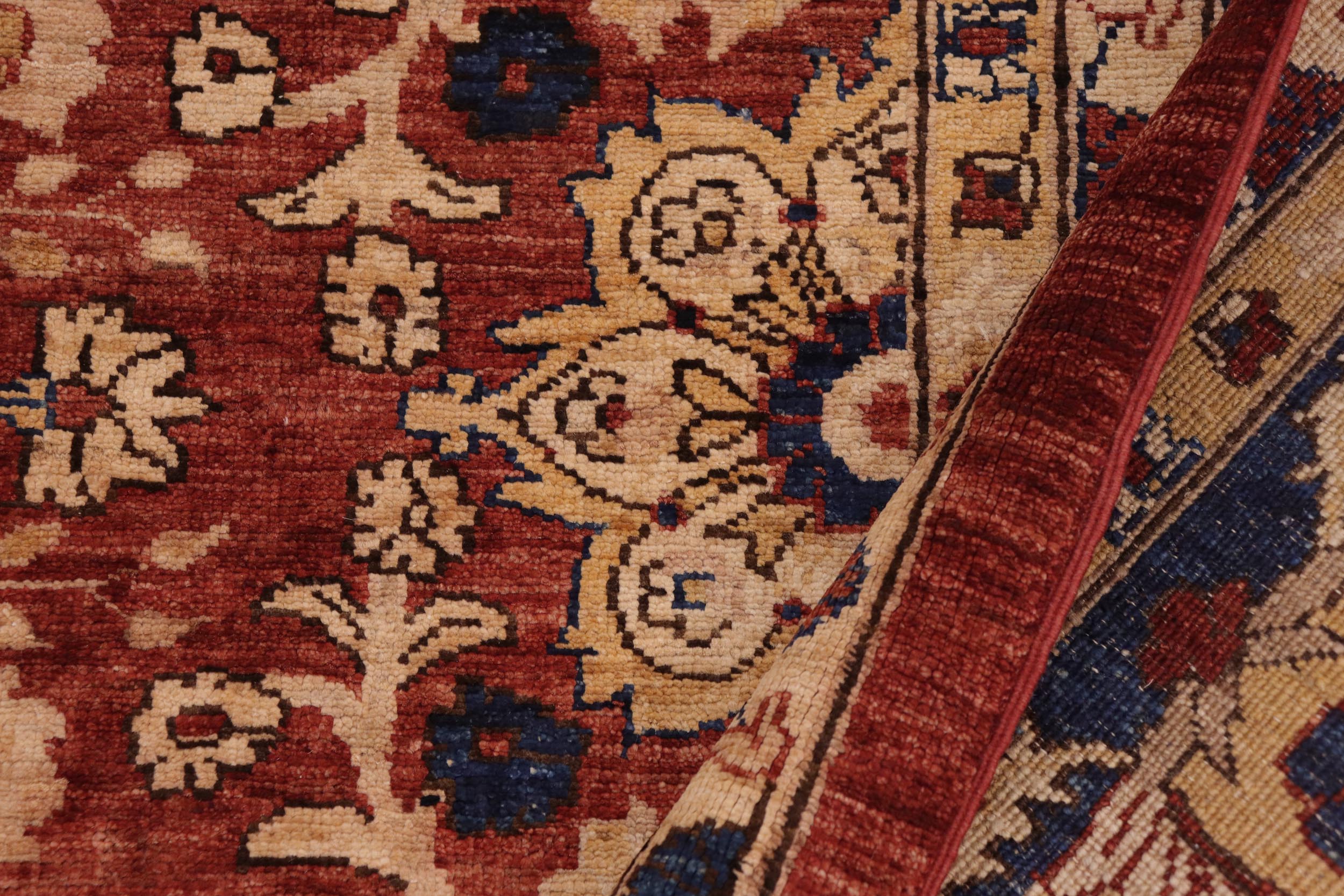 handmade Transitional Kafkaz Rust Blue Hand Knotted RECTANGLE 100% WOOL area rug 10' x 14'