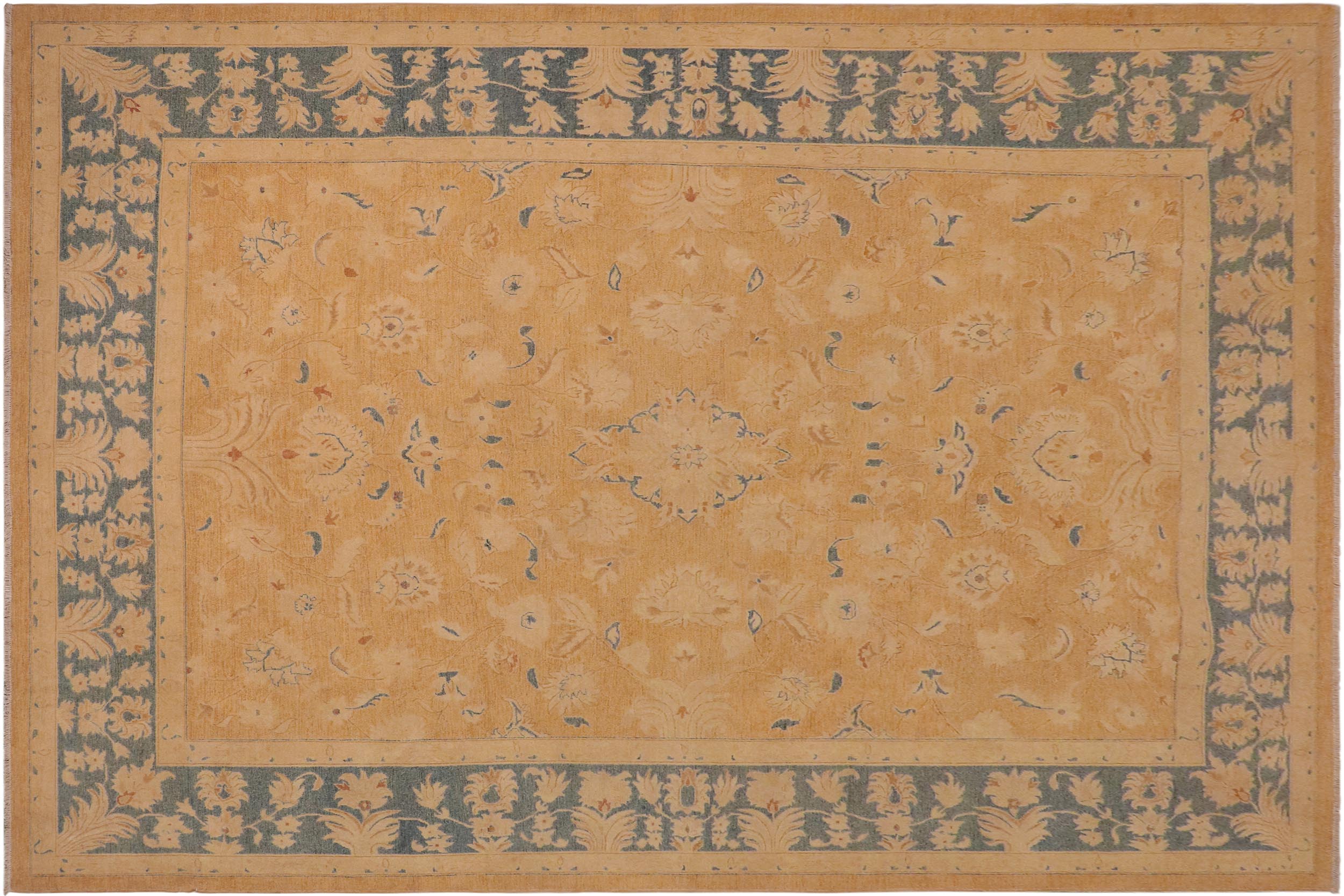 handmade Traditional Kafkaz Tan Lt. Blue Hand Knotted RECTANGLE 100% WOOL area rug 10x14