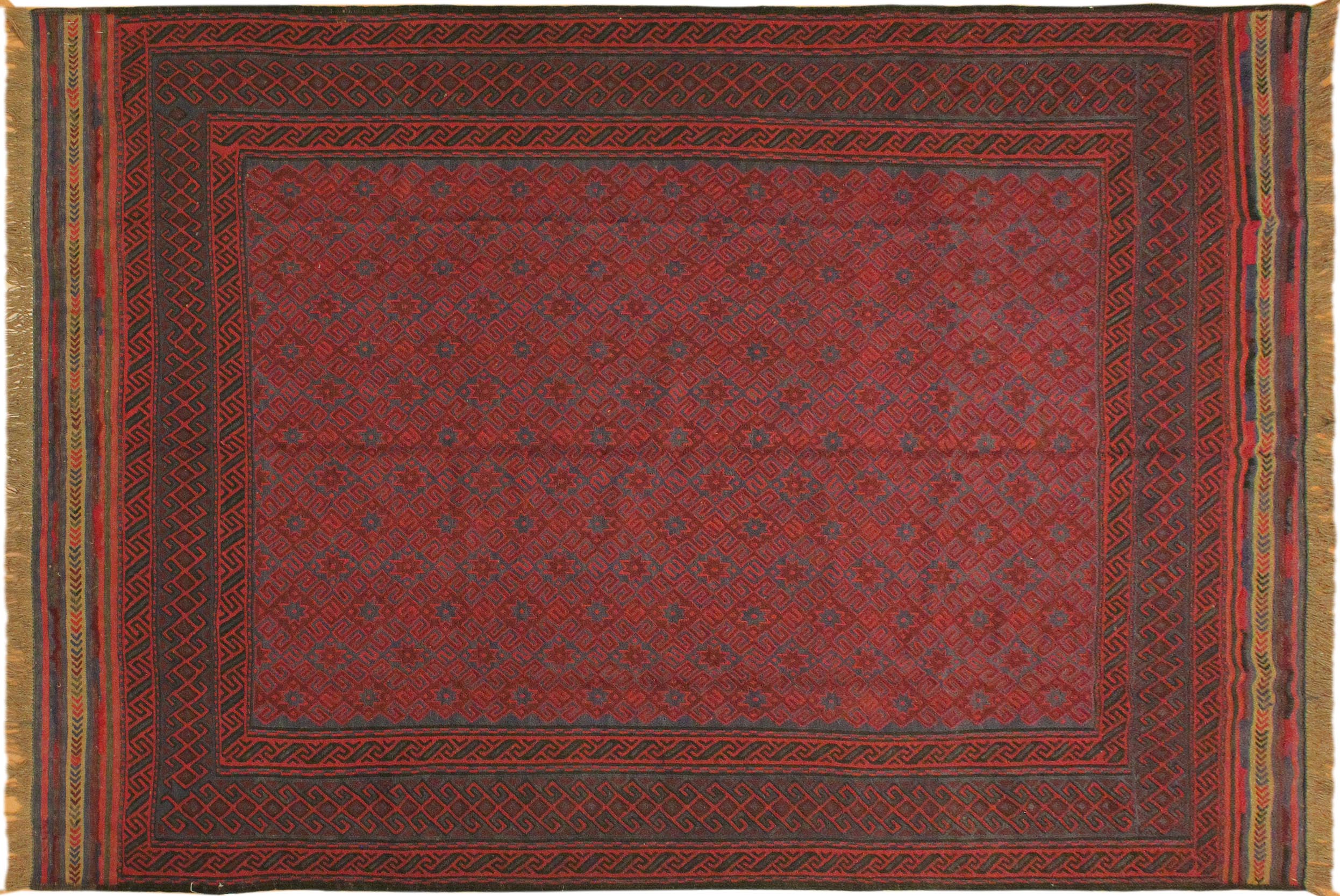 handmade Geometric Soumakh Red Blue Hand Knotted RECTANGLE 100% WOOL area rug 7x9