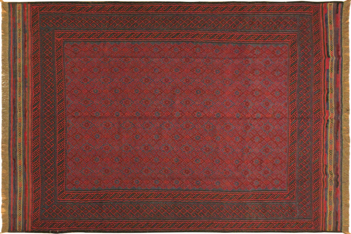 handmade Geometric Soumakh Red Blue Hand Knotted RECTANGLE 100% WOOL area rug 7x9