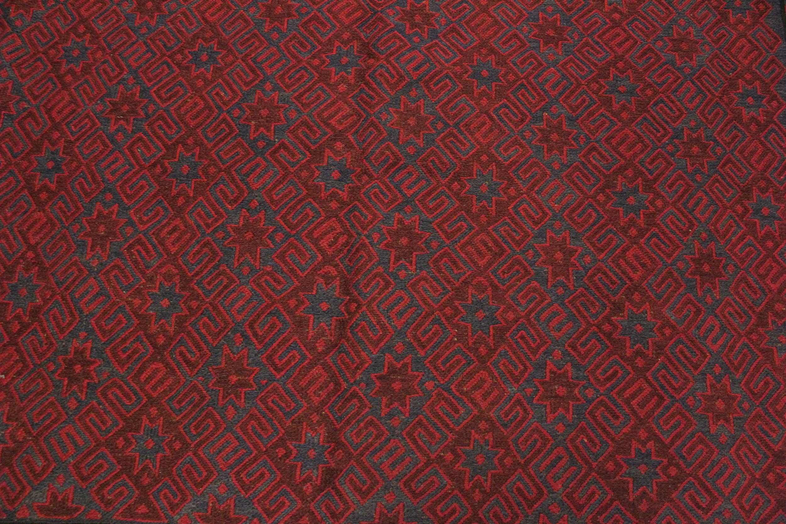 handmade Geometric Soumakh Red Blue Hand Knotted RECTANGLE 100% WOOL area rug 7x9