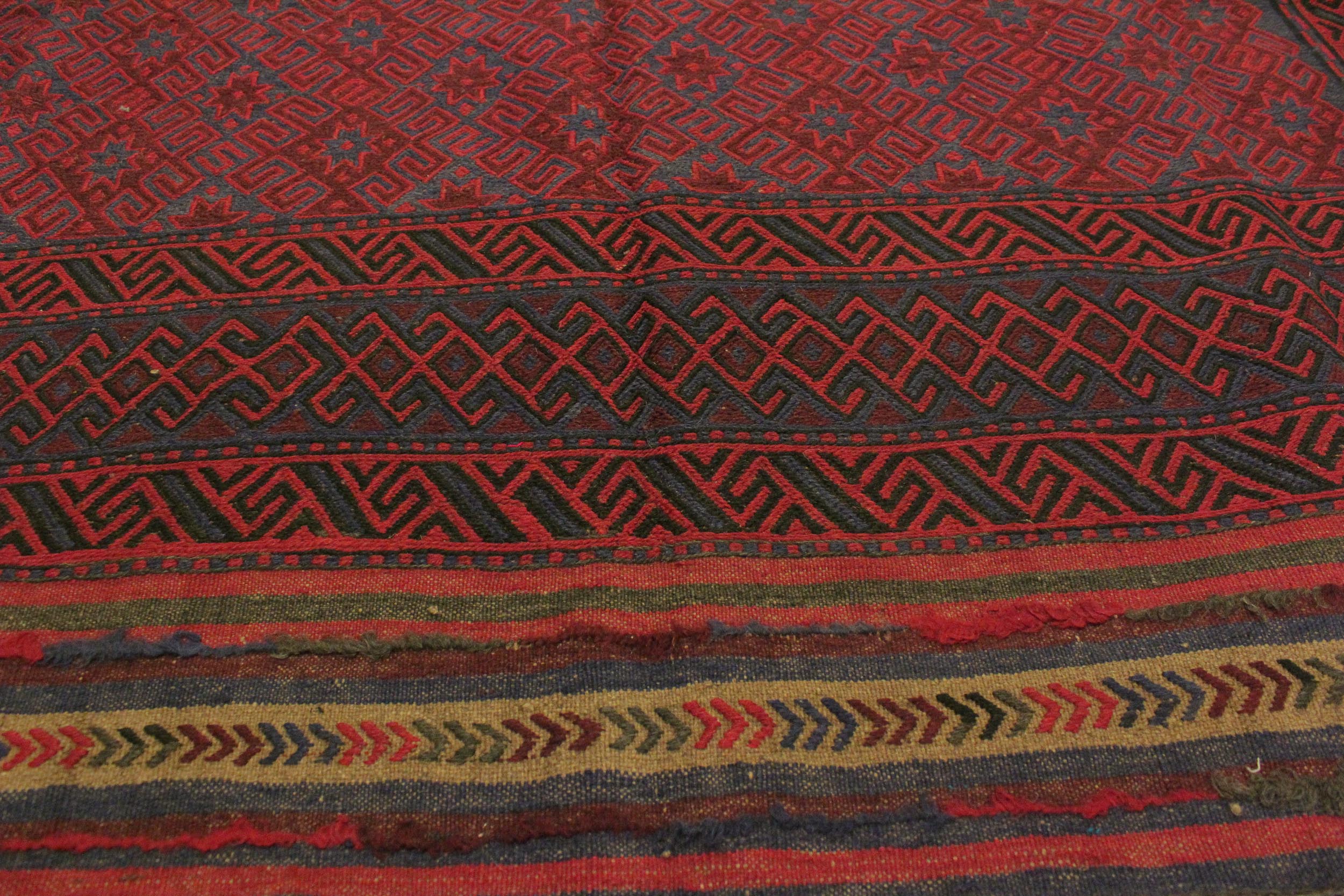 handmade Geometric Soumakh Red Blue Hand Knotted RECTANGLE 100% WOOL area rug 7x9