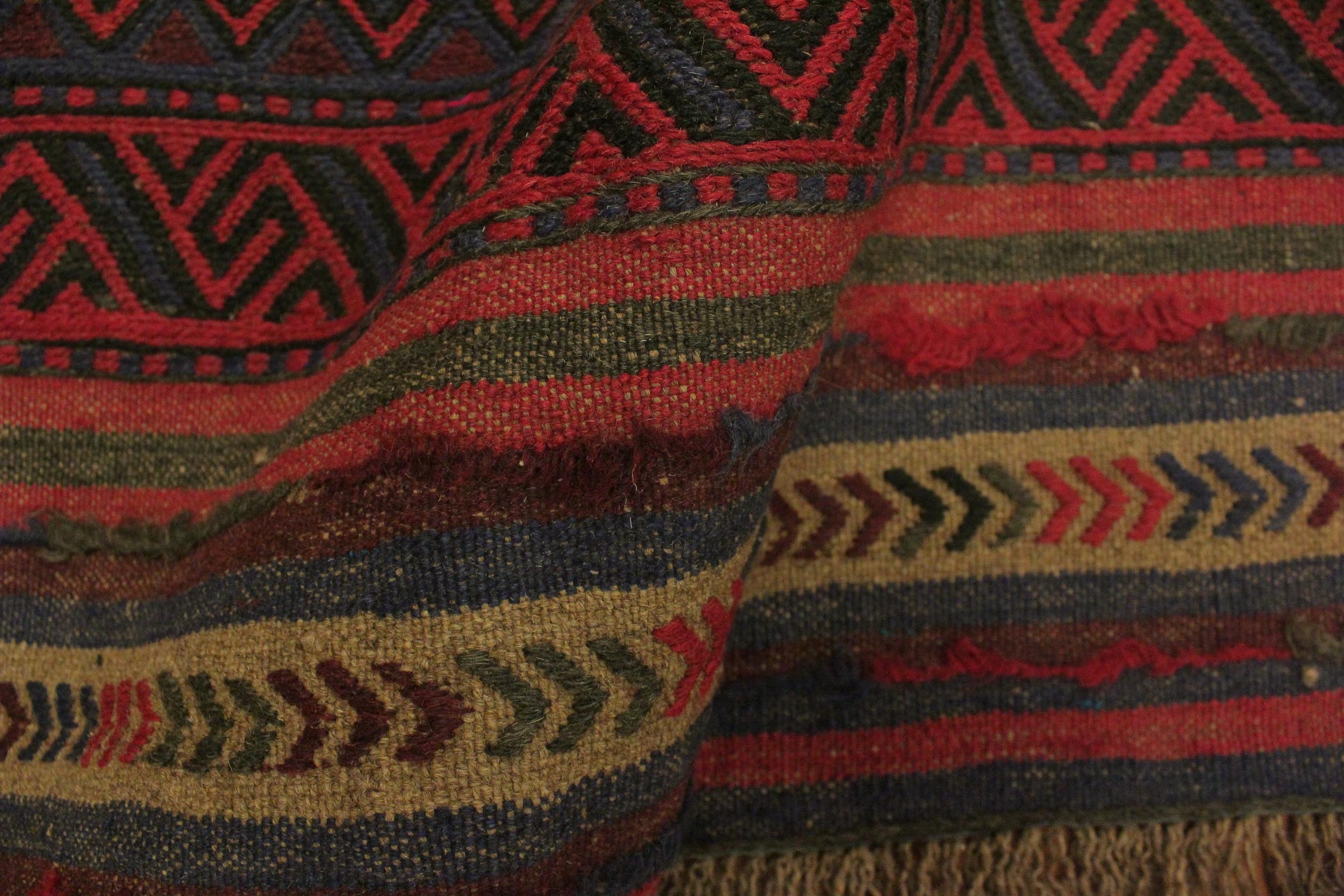 handmade Geometric Soumakh Red Blue Hand Knotted RECTANGLE 100% WOOL area rug 7x9