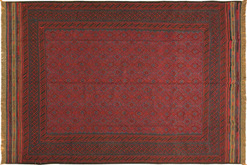 handmade Geometric Soumakh Red Blue Hand Knotted RECTANGLE 100% WOOL area rug 7x9