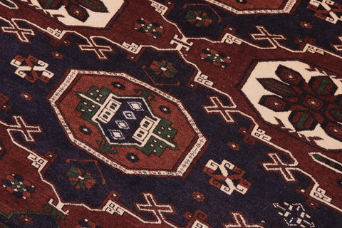 handmade Geometric Kargahi Brown Blue Hand Knotted RECTANGLE 100% WOOL area rug 5' x 6'