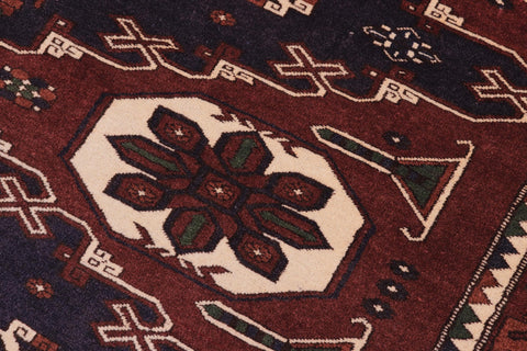 handmade Geometric Kargahi Brown Blue Hand Knotted RECTANGLE 100% WOOL area rug 5' x 6'