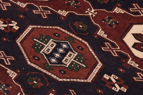 handmade Geometric Kargahi Brown Blue Hand Knotted RECTANGLE 100% WOOL area rug 5' x 6'