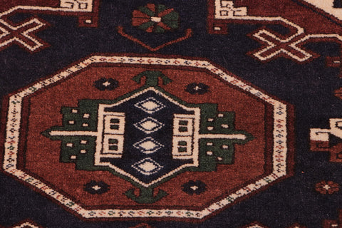 handmade Geometric Kargahi Brown Blue Hand Knotted RECTANGLE 100% WOOL area rug 5' x 6'